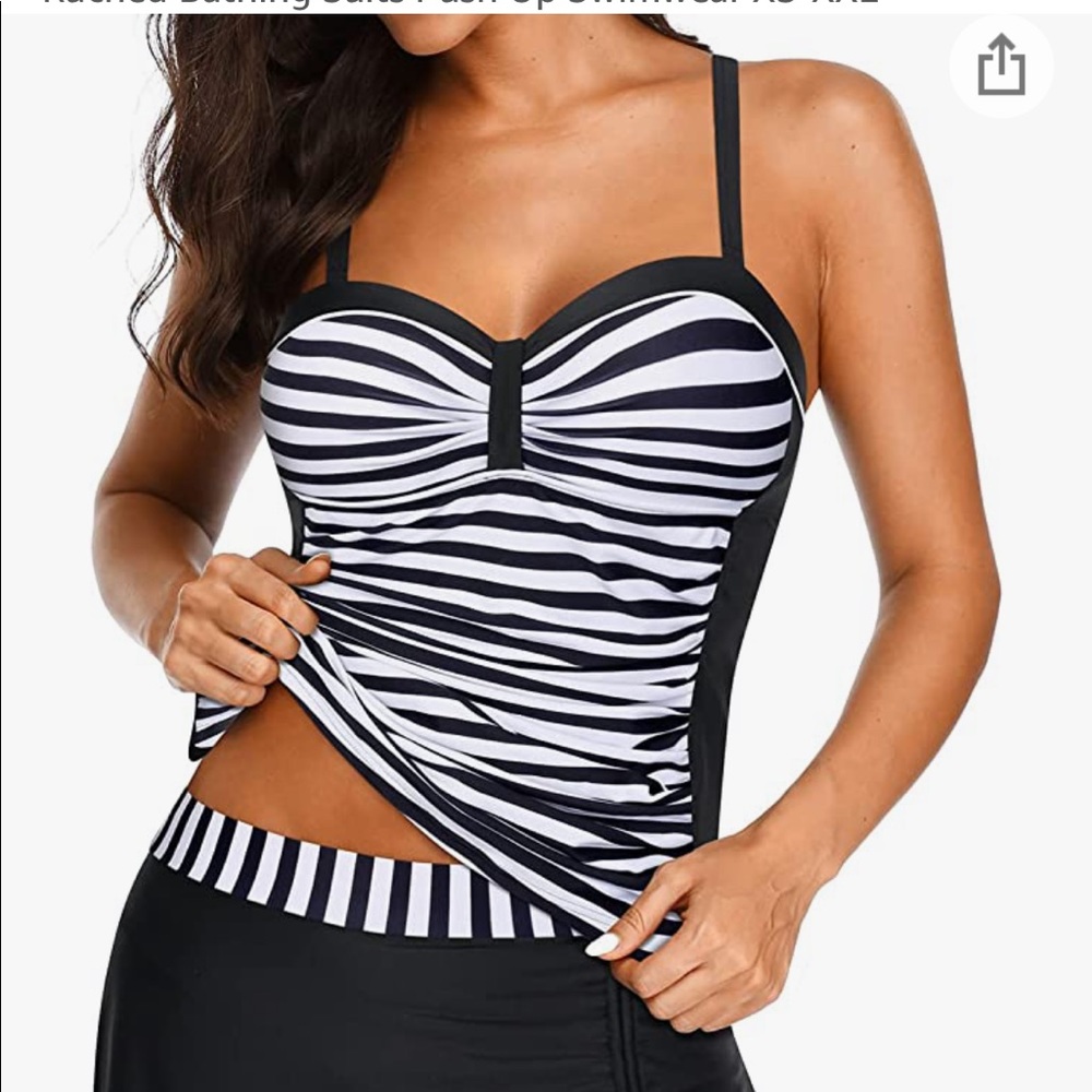 NEW Yonique skirted tankini suit. Black and White